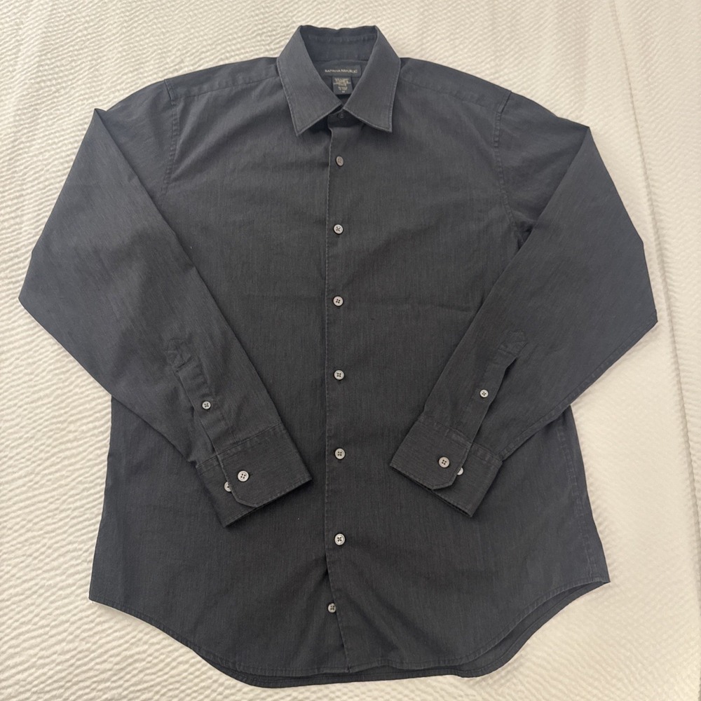 Banana Republic Stretch Mens Medium Dark Gray Casual Button Up Dress Shirt